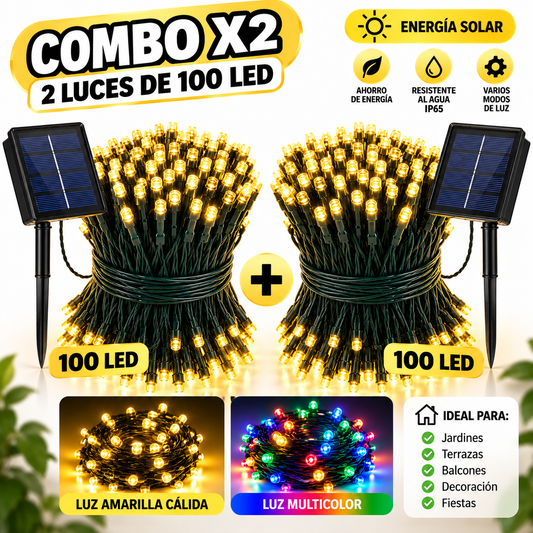 Combo x2 guirnaldas solares de 100 LED para exteriores